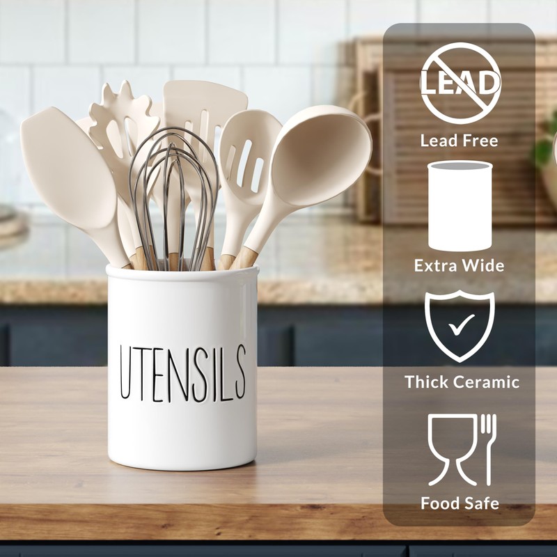 Barnyard Designs Ceramic Farmhouse Kitchen Utensil Holder for Countertop, Decorative