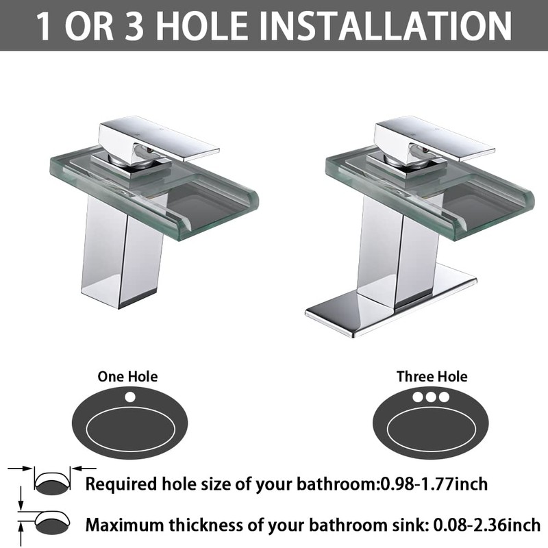 AVSIILE LED Bathroom Sink Faucet, Chrome Waterfall Single Hole Handle