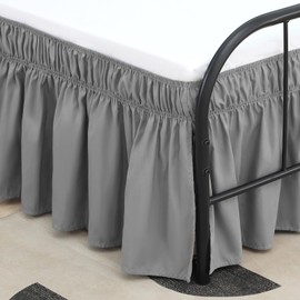 RIMELA Light Grey Bed Skirts with Split Corners Queen Size 15 Inch Drop,Elastic Bed Skirting Wrap Around, Easy to Install Dust Ruffles,Soft Fabric Machine Washable
