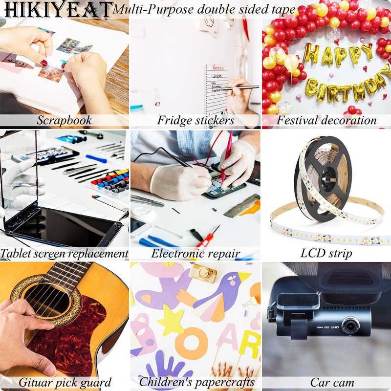 HIKIYEAT Double Sided Tape,Clear Adhesive Tape,Heavy Duty Thin Transfer Tape,Sticky,Waterproof,5