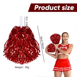 Chivao 24 Pcs Cheerleading Pom Poms, Metallic Foil Handle Cheer Squad Team Spirited Fun for Party, Sports Dance Cheer, 30 Grams Weight Each(Red)
