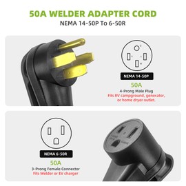 50 Amp Welder Adapter Cord, NEMA 14-50P Male to 6-50R Female, ETL Listed 1.5 FT Heavy Duty STW 8 AWG Cord, 250 Volts 12500 Watt, 50 Amp to 50 Amp Extension Cord