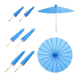 sourcing map 6 Pcs Paper Umbrellas,20cm/30cm/40cm Paper Parasol Umbrella DIY Oiled Paper Painting Umbrellas for Photography Props Party Wedding Decoration,Blue