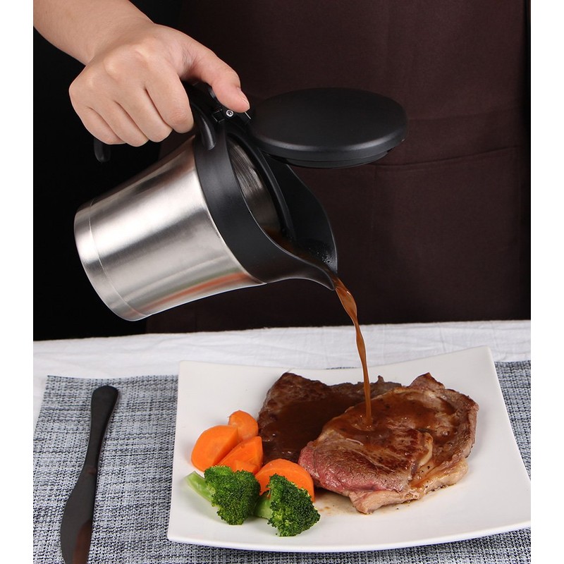 Rorence Stainless Steel Double Insulated Gravy Boat With Lid/Sauce Jug