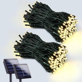 6 Pack 600 LED Solar String Lights for Outside, Solar Christmas Lights Outdoor Waterproof, Green Wire Twinkle Light with 8 Lighting Modes for Xmas Tree Wedding Party Garden Decorations (Warm White)