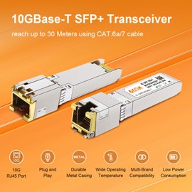 10GBase-T SFP+ Copper RJ45 Module Transceiver, RJ-45 SFP+ CAT.6a, up to 30 Meters, Compatible for Cisco SFP-10G-T-S, Ubiquiti UF-RJ45-10G, Netgear, D-Link, Mikrotik, Supermicro, TP-Link and More