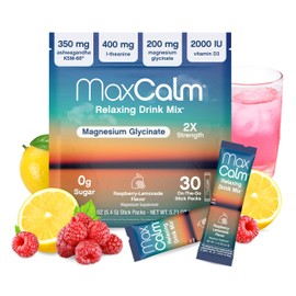 Max Calm Relaxing Drink Mix | Raspberry-Lemonade Flavor | Magnesium & KSM-66 Ashwagandha Supplement | Supports Relaxation | 30 Single-Serve Packets