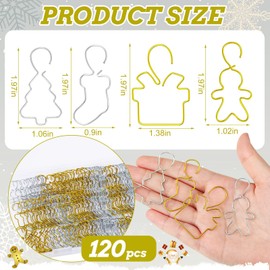 JULBEAR 120 Pcs Christmas Ornament Hooks Gold Silver Decorative Hooks Bendable Metal Wire Hanging Hooks Tree Present Stocking Gingerbread Man Hooks for Xmas Holiday Home Decor
