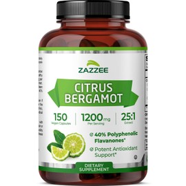 Zazzee Citrus Bergamot 25:1 Extract 1200 mg, 40% Polyphenolic Flavanones, 150 Vegan Capsules, Kosher, Concentrated and Standardized 25X Potency, Non-GMO and All-Natural, Made in The USA