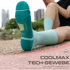 Rahhint Coolmax Women's Running Socks, Anti-Blister Socks, Compression Hiking Socks, Breathable, Summer, Short, Cool with Tab Design, Pack of 3, aqua, 38 - 42