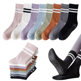 Tehttz 8 Pairs Women Yoga Socks, 8 Colors Ballet Pilates Non-Slip Socks with Grips Pilates Grip Socks For Women Trampolines Socks Barre Dance Breathable Soft Sport Socks Soft Yoga Socks