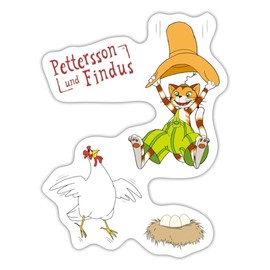 Spreadshirt Pettersson And Findus Cat Scared Chicken Sticker Max. 10 x 10 cm 10 x 10 cm Matt White