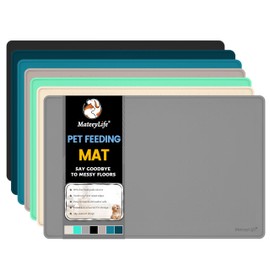 MateeyLife Dog & Cat Food Mat for Floors Waterproof, Nonslip Dog Bowl Mats for Food and Water, Dog Feeding Mats with Raised Edges, Silicone Dog Water Matt Tray for Messy Drinkers, 18"x12", Grey