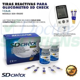 SD CHECK Tiras Reactivas para Medir Glucosa en Sangre Glucómetro SD Check Gold Caja con 50 Piezas