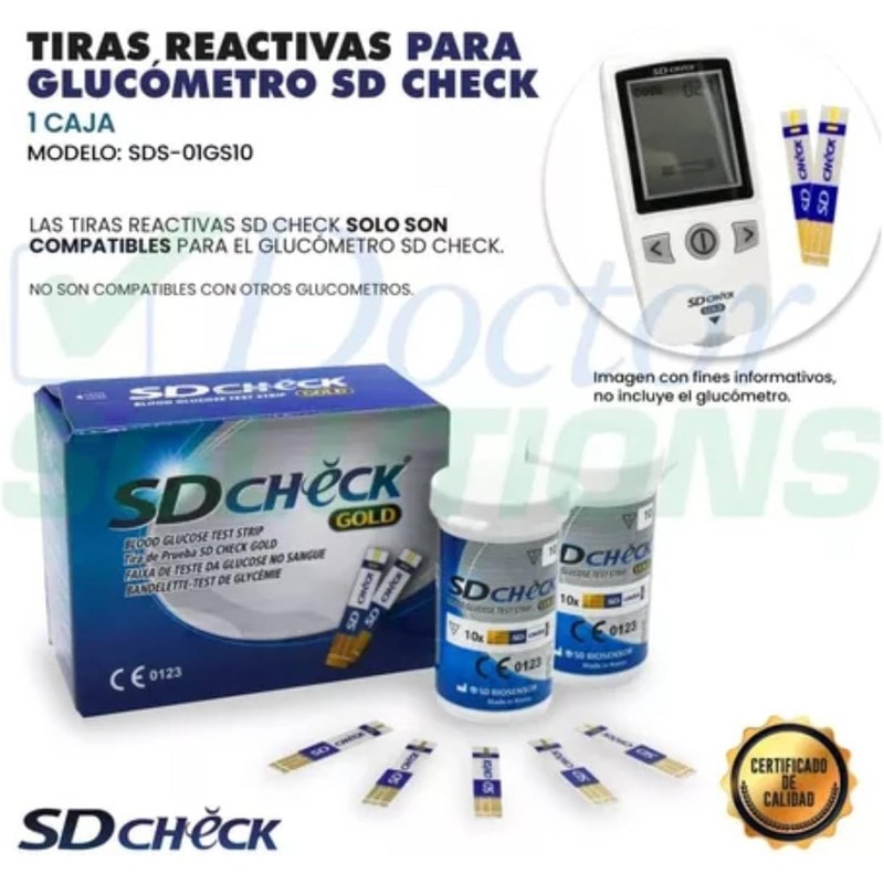 SD CHECK Tiras Reactivas para Medir Glucosa en Sangre Glucómetro