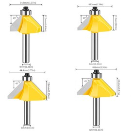 WSOOX 8 mm Shank 45 Degree Angle Chamfer Cutter 4 Pieces Professional Chamfer Cutter Working Length 5/8 Inch (18 mm), 3/4 Inch (21 mm), 7/8 Inch (23.5 mm), 1 Inch (25.4 mm)
