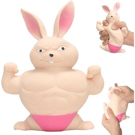 Squishy Rabbit Toy,Squeeze Toy, Stretchy Glue-Sand Filled Rubber Rabbit,Stress Relief Toy and Adults for Anxiety, and Autism, Muscle Animal Figure Toys for,Gift for Christmas, (Pink Edition)