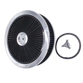 BestParts 14" X 3" Round High Flow Washable Air Cleaner Filter Assembly w/Chrome Flow-Thru Lid Caburetor Lid Black Compatible with Ford Mopar GMC Chevy SBC BBC