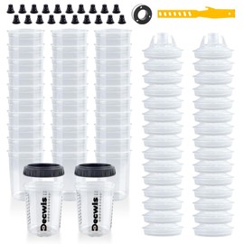 Disposable Paint Cups 6 Ounce(165ml), Mini Paint Mixing Cups with Lid and 50 Pack Paint Cup for Automotive Spray Gun, 125-Micron Filter, 2 Hard Cup with Retainer Ring, 20 Plugs, 1 Stirrer, 1 Seal Tape