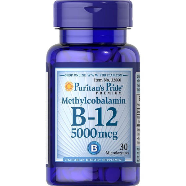 Puritan's Pride Methylcobalamin Vitamin B-12 5000 Mcg-30 Microlozenges, 30 Count