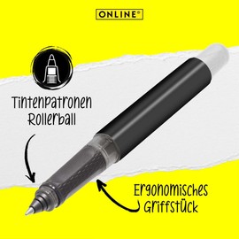 Online Tintenpatronen-Rollerball College Black, Rollerball für Rechtshänder und Linkshänder, ergonomisches Griffstück, hochwertiger Roller-Ball, Standard-Tintenpatronen, inkl. Kombipatrone blau, 1 Stück (1er Pack)