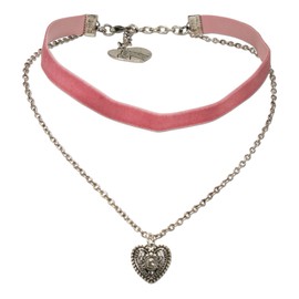 Alpenflüstern DHK294 Traditional Velvet Choker Traditional Heart Necklace Narrow Nostalgic Costume Necklace Tight Fitting Choker Elastic Women's Costume Jewellery Velvet Choker Narrow (Pink-Rose), 30%
