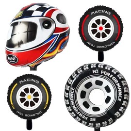 Dusenly Race Car Foil Balloons Motorbike Helmet Wheel Balloons Car Party Foil Balloons for Race Car Theme Birthday Baby Shower Party Decorations