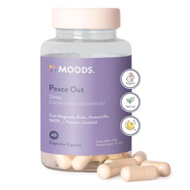 Moods | Suplemento Natural para el Sueño con Magnesio, GABA, Inositol, Manzanilla, 5-HTP y L-Teanina - Pastillas para Dormir - 60 Cápsulas Veganas - Peace Out - Sleep