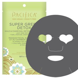Pacifica Super Green Detox Sheet Mask – 6-PACK Charcoal, Kale & Clay Pore Cleansing Mask for Oily, Blemish-Prone Skin, Deep Detox Facial Mask, Vegan