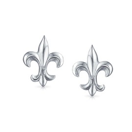 Ancient Symbol Lily Flower Minimalist Fleur De Lis Stud Earrings For Women Men Teens Lightweight CZ Accent .925 Sterling Silver
