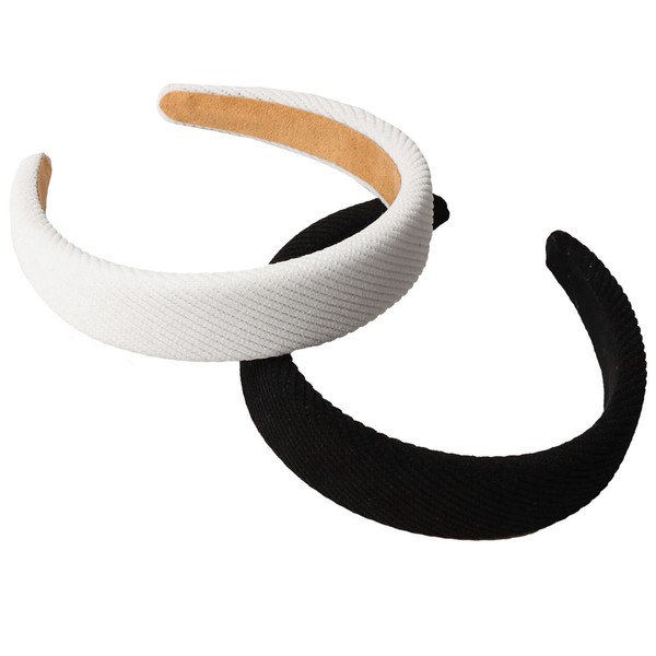 2 Pcs Wide Headbands for Women,Vintage Wide Brim Hair Hoops,Fashion Knitted Hair Bands Wide Brim Elastic Hair Hoops Hair Accessories,Solid Color Vintage Headbands for Washing (black+white)