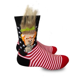 KACOLOR Men Funny Socks Unisex Crazy Novelty President MAGA Socks Gag Set with Hair and Comb, White Red