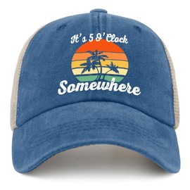 Jimmy Hat 5 Oclock Somewhere Hat It is 5 Oclock Somewhere Trucker Hat Men Vintage Mesh Baseball Cap for Summer Lake Blue