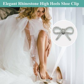 SwirlColor Women's Shoe Clips, Pack of 2 Removable Elegant Bow Crystal Rhinestone Shoe Charms Shoe Buckle High Heels Clip Shoe Decoration Charms for Wedding Prom Party Accessories, Rhinestone Metal