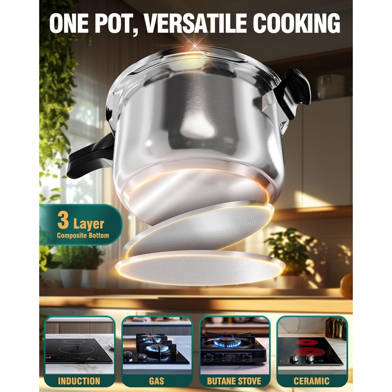 WantJoin Pressure Cooker, 6 Quart Stainless Steel Pressure Canner, Induction