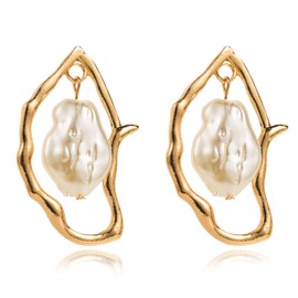 Stocking Stuffers Pearl Stud Earrings for Women Baroque Big Pearl Earrings Gold Large Pearl Earrings for Teen Girls Trendy Earrings Jewelry Gifts 2024