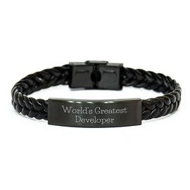 The World's Greatest Developer Interlaced Leather Bracelet Gift from Men to Developer - Christmas Unique Gifts for Him