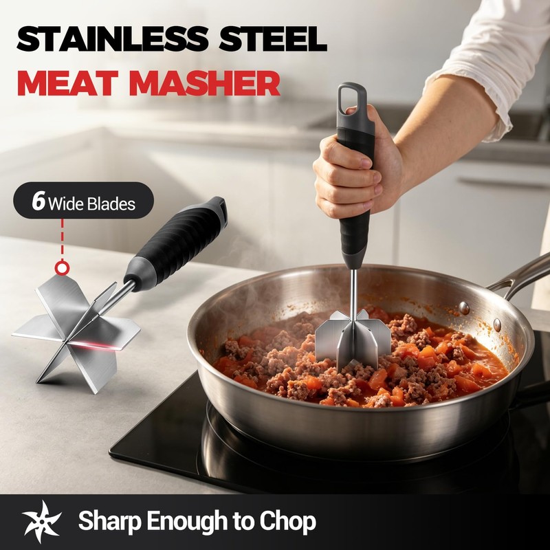 304 Stainless Steel Meat Chopper, Goldusk 10 Inch Heat Resistant