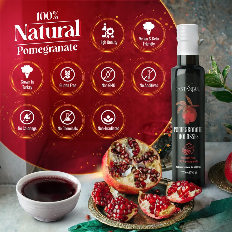 Eastanbul Pomegranate Molasses, 12.35oz, No Added Sugar, Mediterranean Pomegranate Syrup,