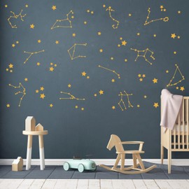 ZzMY Constellation Wall Decals Stars Wall Stickers Nursery Wall Decal Boys Bedroom Kids Room Wall Sticker Vinyl Wall Decor Y85 (Gold)