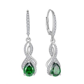 YL Infinity Earrings 925 Sterling Silver Knot Earrings 12 Birthstone Cubic Zirconia Jewellery Gifts for Women Mother Girlfriend, Silver, Emerald