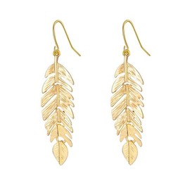 Handmade Leaf Earrings for Women Girls Chic Long Hanging Gold Boho Leaf Dangle Drop Plant Earrings Trendy Lightweight Bohemian Feather Earrings Greek Goodness Accessories (Gold)