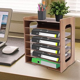 Organizador de papel de oficina de madera ancha de 7 niveles, organizador de archivos de escritorio, clasificador de bandejas de correo para documento