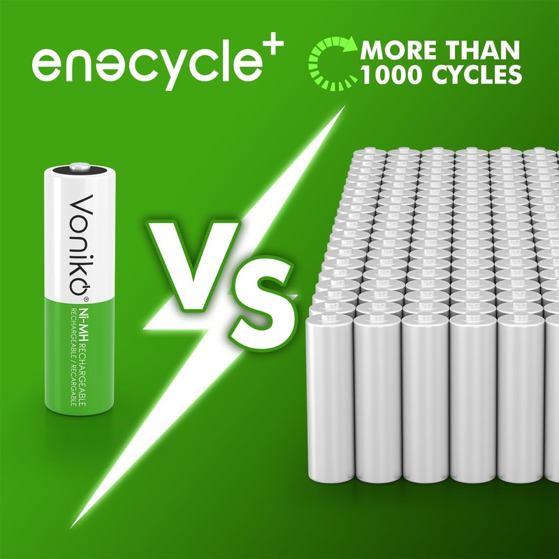 Voniko Rechargeable AA NiMH Enecycle Double A Batteries 12 Pack