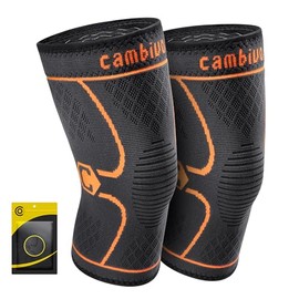CAMBIVO 2 x Knee Brace Women Men, Orthopaedic Recovery for Meniscus Tear, ACL and Arthritis, Bandage Knee for Running, Hiking, Jogging, Sports, Volleyball, Joint Pain, Orange, M