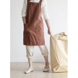 Pincy Cotton Canvas Apron for Women - No-ties Cross Back Apron with Pocktes, Great for Florist, Coffee House and Kitchen (23-Pale Mauve)