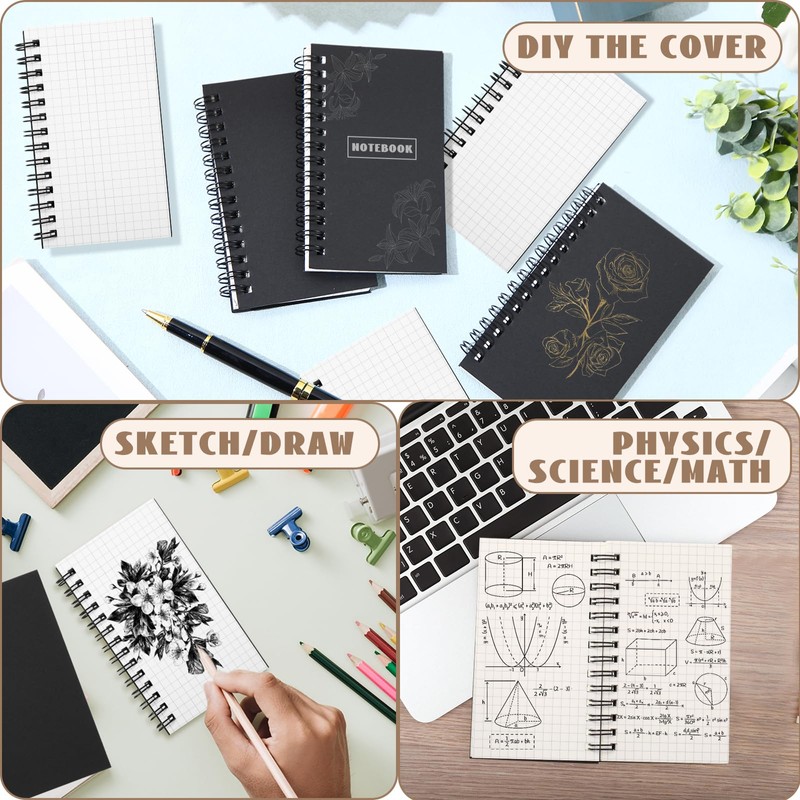 Jutom 2 Pcs Small Graph Paper Pads Notebook Mini Spiral