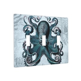 Retro Octopus Light Switch Cover Decorative Triple Toggle Wall Plate Outlet Cover For Living Room Office Home Decor