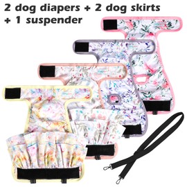 Washable Female Dog Diapers (4 Pack+1 Suspenders), Reusable Female Girl Doggy Doggie Puppy Wraps Panties Belly Band for Pet Heat Period Pooping Peeing Potty Training Incontinence Marking Heart XLarge