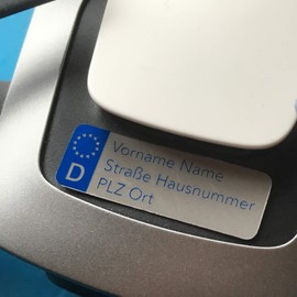 Roboterwerk Fahrzeug-Kennzeichen für Drohnen - Namensschild und/oder mit ab 2021 geforderter e-ID, 30x10mm, Aluminium eloxiert, KFZ Orginal